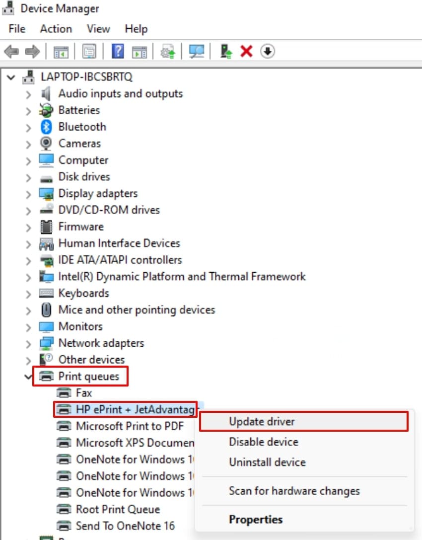 choose printer select update driver